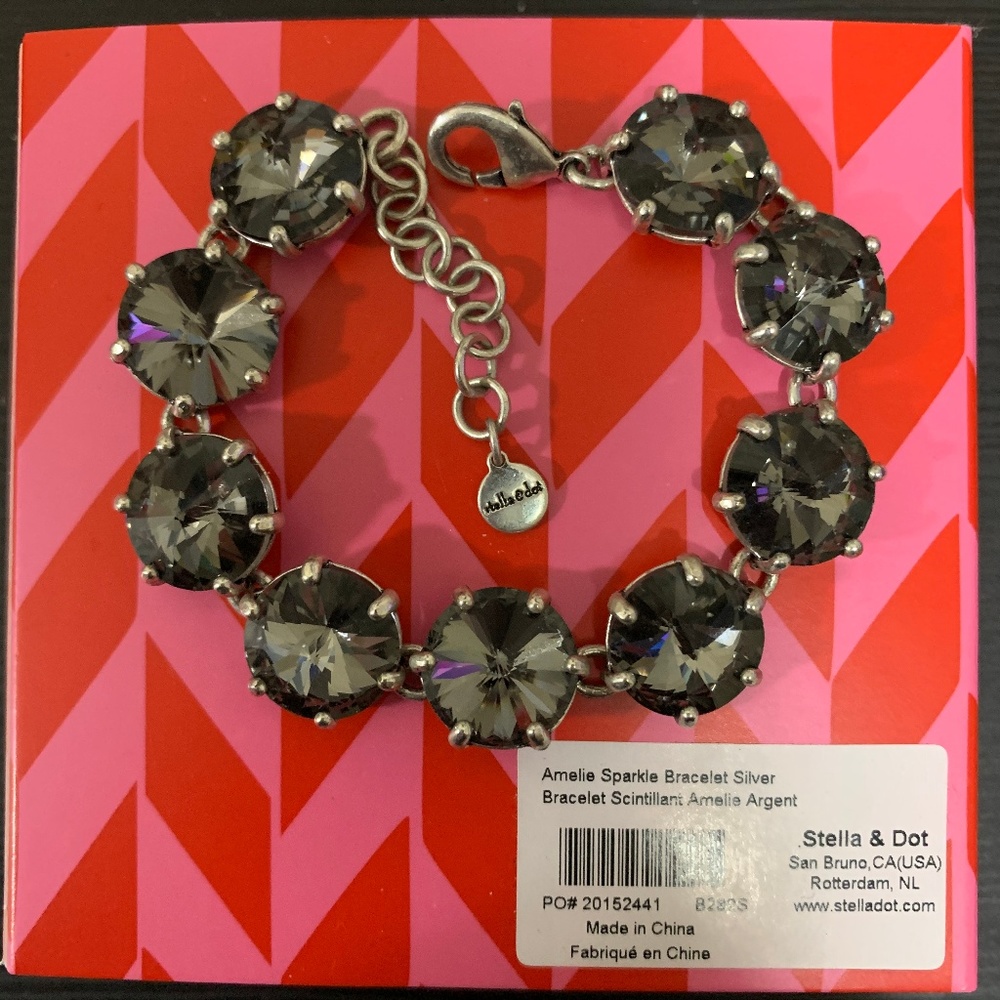 Stella & Dot Silver Bracelet with Dark Stones